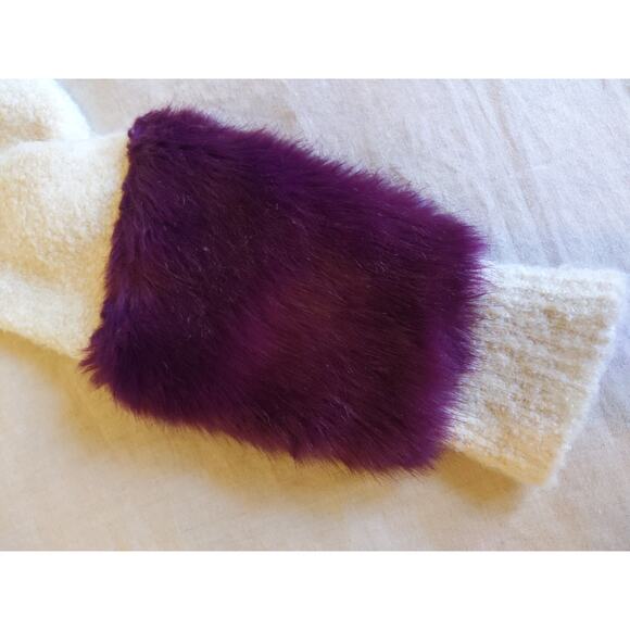 Zara Cream Fuzzy Turtleneck Sweater Colorblock Purple Orange Cuff Oversize Small - Picture 7 of 11